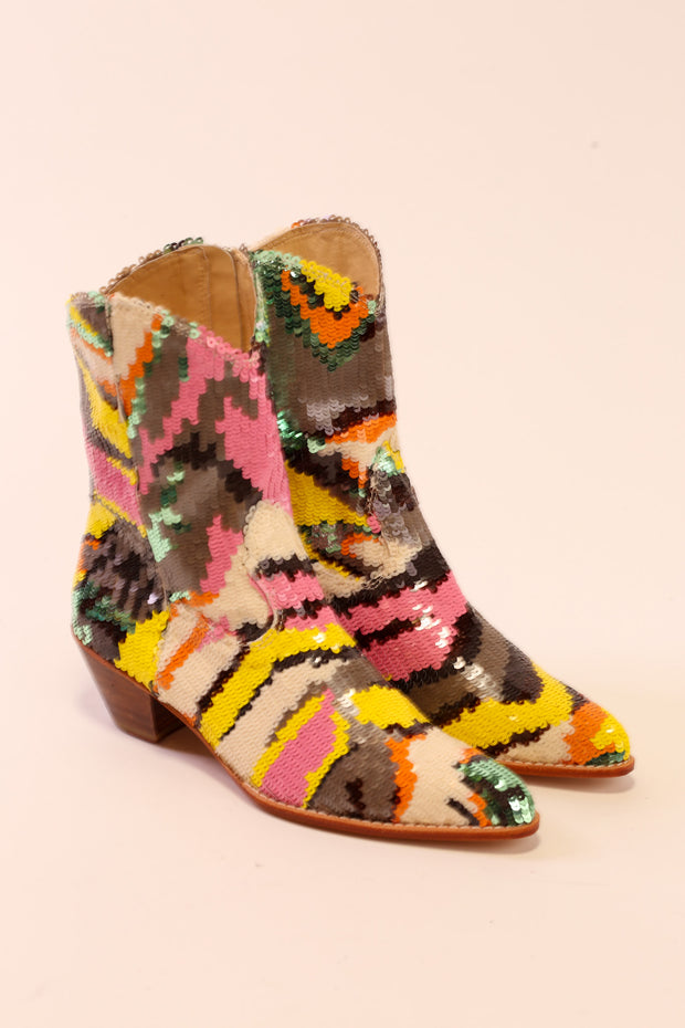 MULTI MIX SEQUIN EMBROIDERED BOOTS CHACHA