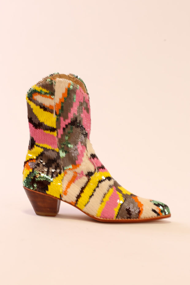 MULTI MIX SEQUIN EMBROIDERED BOOTS CHACHA