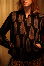 ANCHA SILK BOMBER BLACK FEATHER - sustainably made MOMO NEW YORK sustainable clothing, bomber slow fashion