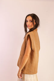 BEIGE KANTHA VEST GIDI - sustainably made MOMO NEW YORK sustainable clothing, slow fashion