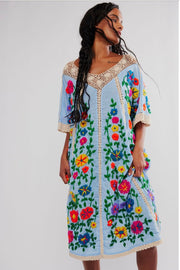 BELLA FLORA EMBROIDERED KAFTAN X FREE PEOPLE - sustainably made MOMO NEW YORK sustainable clothing, kaftan slow fashion