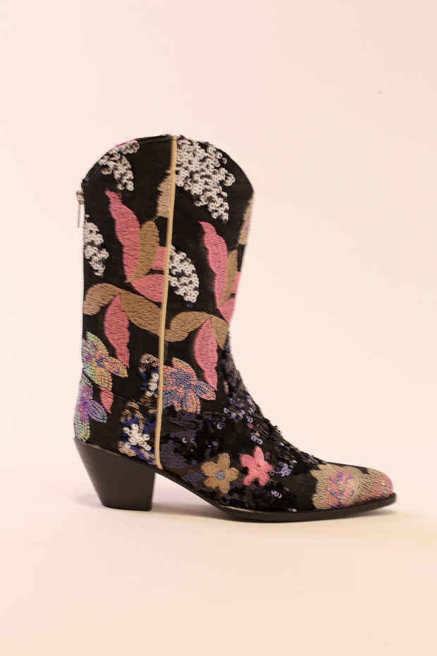 BLACK SEQUIN BOOTS ASBA - sustainably made MOMO NEW YORK sustainable clothing, slow fashion