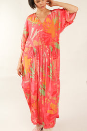 BLOCK PRINT SILK KAFTAN DRESS LIA - sustainably made MOMO NEW YORK sustainable clothing, kaftan slow fashion