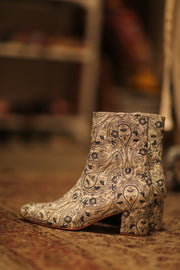 BLUE WHITE SILK EMBROIDERED BOOTS SCOOBERT - sustainably made MOMO NEW YORK sustainable clothing, boots slow fashion
