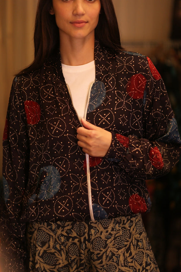 BOMBER JACKET SILK ANCHA DOMI - sustainably made MOMO NEW YORK sustainable clothing, bomberjacket slow fashion