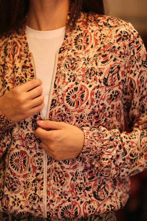 BOMBER JACKET SILK ANCHA FAROLA - sustainably made MOMO NEW YORK sustainable clothing, bomberjacket slow fashion