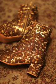 BROWN SEQUIN EMBROIDERED BOOTS - sustainably made MOMO NEW YORK sustainable clothing, boots slow fashion