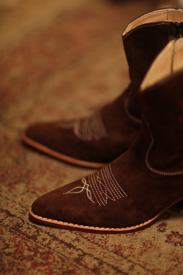 BROWN SUEDE SHORT BOOTS BRIALA - sustainably made MOMO NEW YORK sustainable clothing, boots slow fashion
