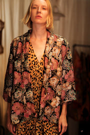 CARINE EMBROIDERED SILK KIMONO MULTI FLOWER - sustainably made MOMO NEW YORK sustainable clothing, embellished slow fashion