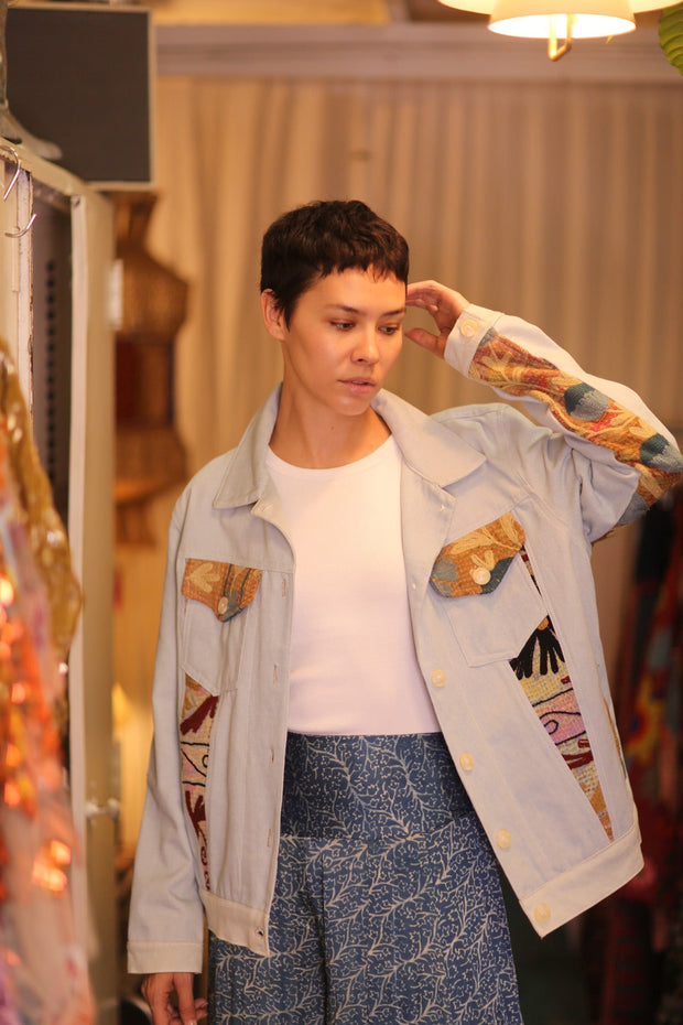 DENIM JACKET PATCHWORK MIRANA - sustainably made MOMO NEW YORK sustainable clothing, coatandjacket slow fashion