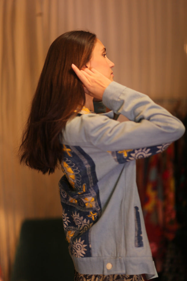 DENIM JACKET PATCHWORK RURA - sustainably made MOMO NEW YORK sustainable clothing, coatandjacket slow fashion