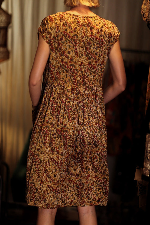 EDITH SILK DRESS MARIPOSA YELLOW - sustainably made MOMO NEW YORK sustainable clothing, Boho Chic Dress slow fashion