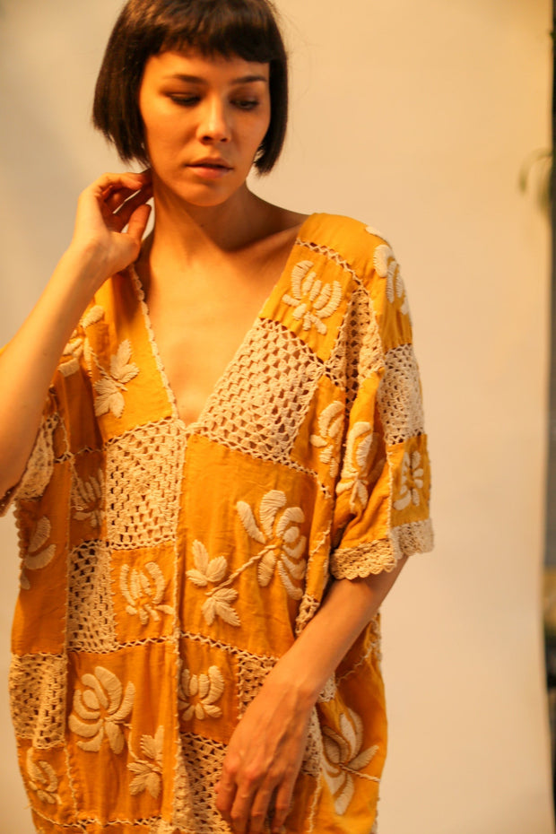 EMBROIDERED COTTON DRESS POLA - sustainably made MOMO NEW YORK sustainable clothing, kaftan slow fashion