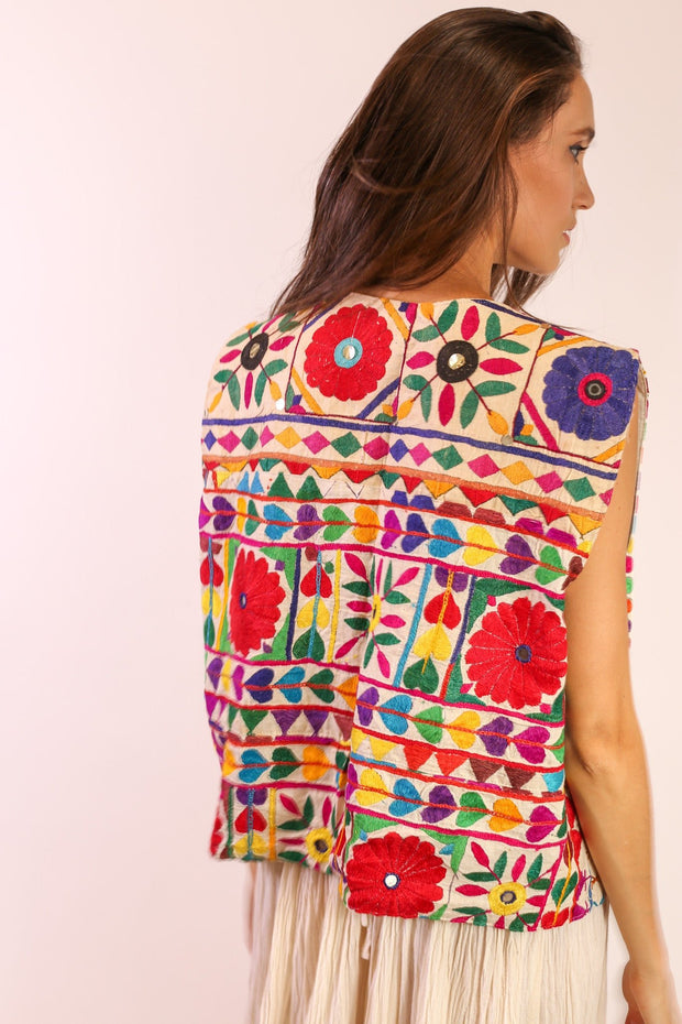 EMBROIDERED COTTON VEST TEKEL - sustainably made MOMO NEW YORK sustainable clothing, Jacket slow fashion