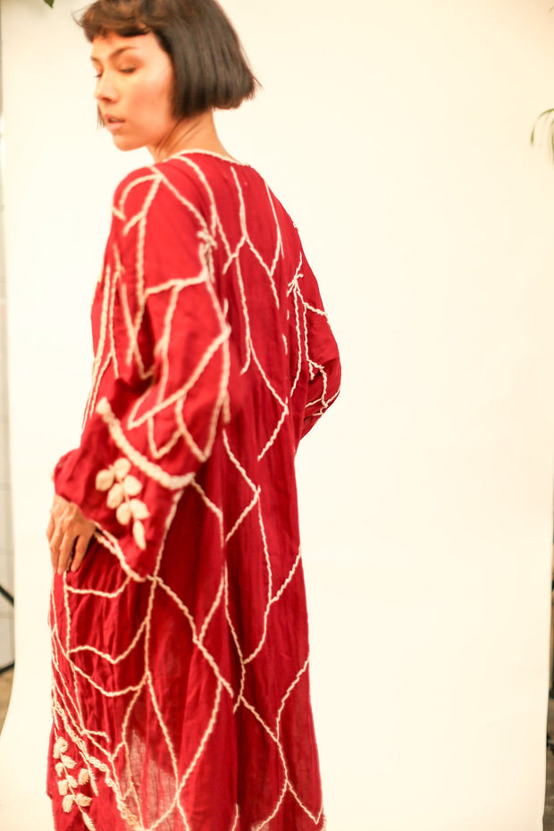 EMBROIDERED KIMONO GINEVRA - sustainably made MOMO NEW YORK sustainable clothing, Kimono slow fashion