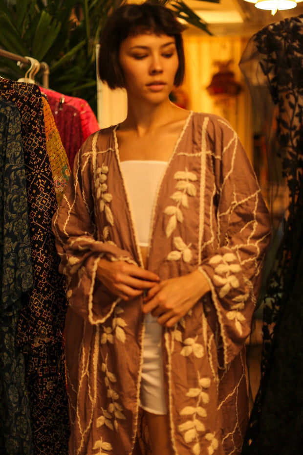 EMBROIDERED KIMONO GINEVRA - sustainably made MOMO NEW YORK sustainable clothing, Kimono slow fashion