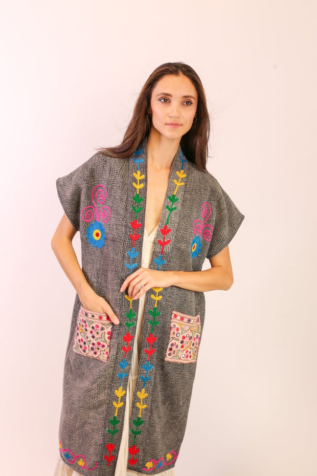 EMBROIDERED KIMONO HARIA - sustainably made MOMO NEW YORK sustainable clothing, slow fashion