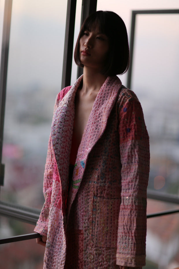 EMBROIDERED PATCHWORK JACKET ROBE SAMIRA - sustainably made MOMO NEW YORK sustainable clothing, Kimono slow fashion