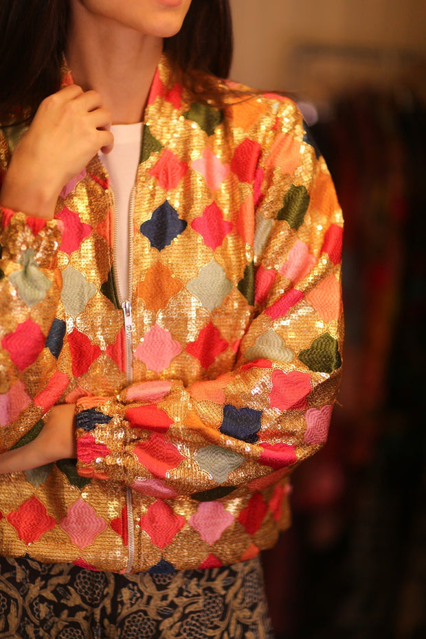 EMBROIDERED SILK BOMBER JACKET ANCHA GINNY - sustainably made MOMO NEW YORK sustainable clothing, bomberjacket slow fashion