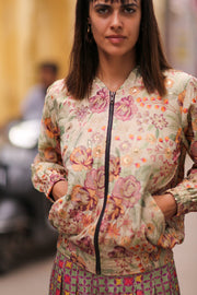 EMBROIDERED SILK BOMBER JACKET HANE - sustainably made MOMO NEW YORK sustainable clothing, Jacket slow fashion