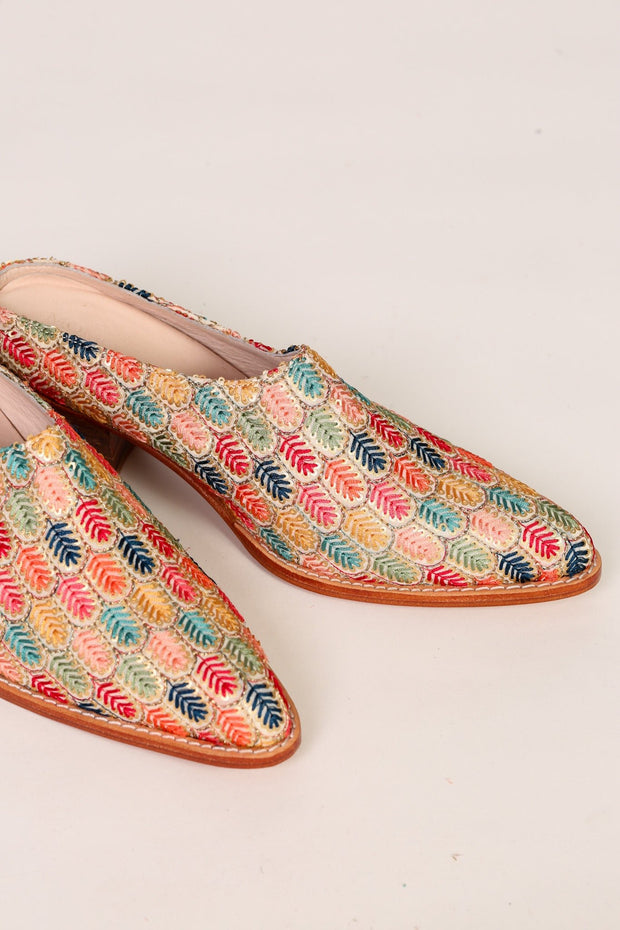 EMBROIDERED WESTERN HEEL MULES TAHIA - sustainably made MOMO NEW YORK sustainable clothing, mules slow fashion