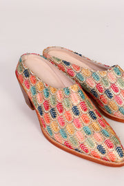 EMBROIDERED WESTERN HEEL MULES TAHIA - sustainably made MOMO NEW YORK sustainable clothing, mules slow fashion