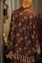 FRINGED JACKET BLUE FLOWERS - sustainably made MOMO NEW YORK sustainable clothing, Bohemian Chic slow fashion