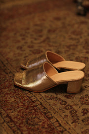 GLITTER GOLD HEELED MULES - sustainably made MOMO NEW YORK sustainable clothing, new slow fashion