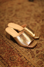 GLITTER GOLD HEELED MULES - sustainably made MOMO NEW YORK sustainable clothing, new slow fashion
