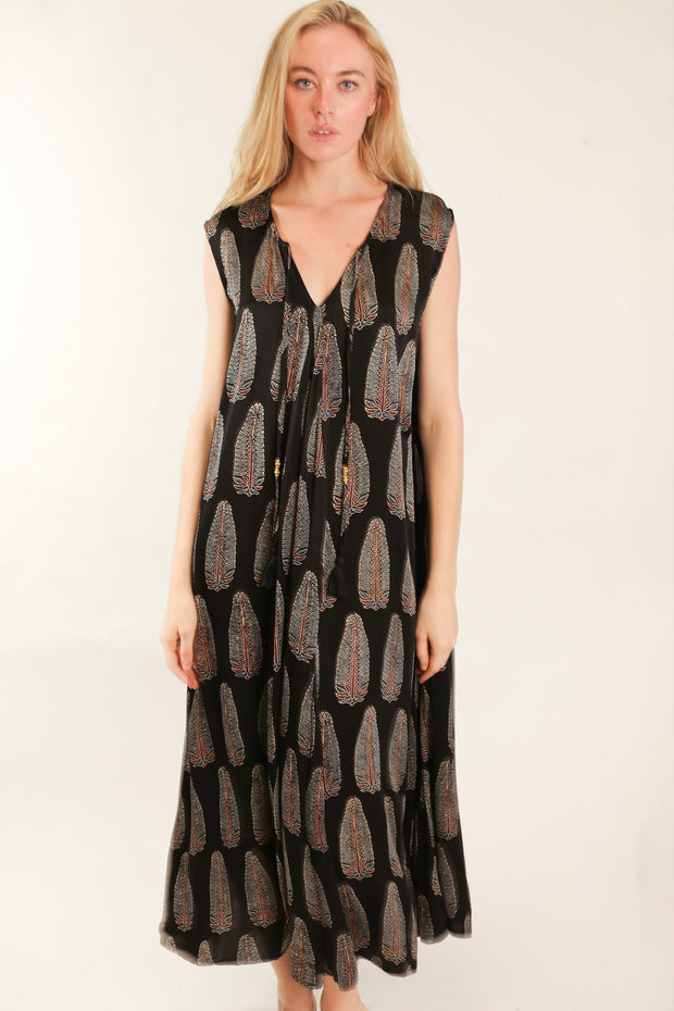 HAND BLOCK PRINT SILK DRESS NATCHA - sustainably made MOMO NEW YORK sustainable clothing, dress slow fashion