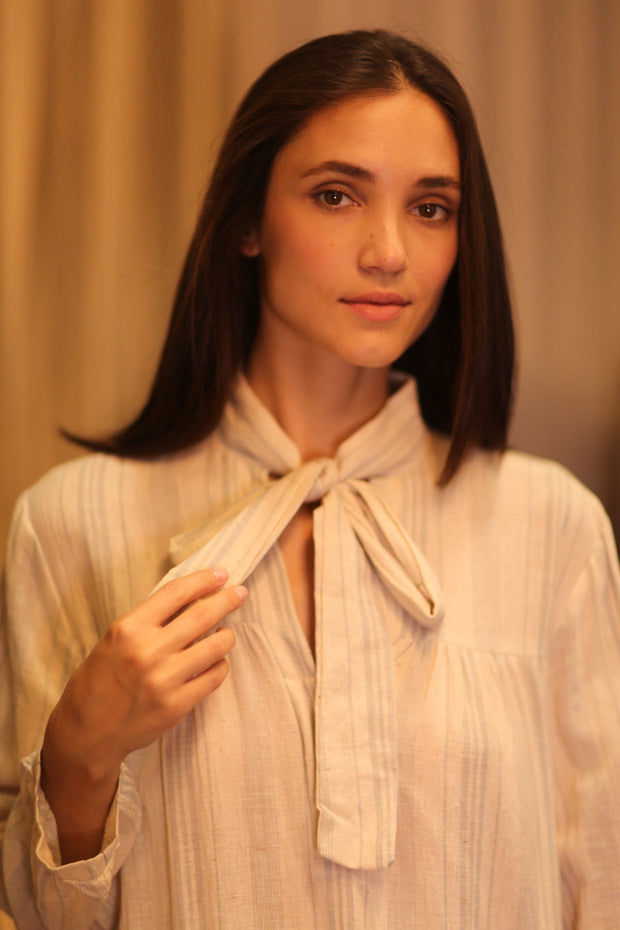 HANDWOVEN MAXI COTTON BUTTONED DRESS LOA CARA - sustainably made MOMO NEW YORK sustainable clothing, Boho Chic Dress slow fashion