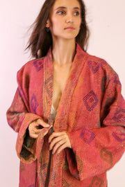 KANTHA FABRIC KIMONO JACKET VALESSA - sustainably made MOMO NEW YORK sustainable clothing, Kimono slow fashion