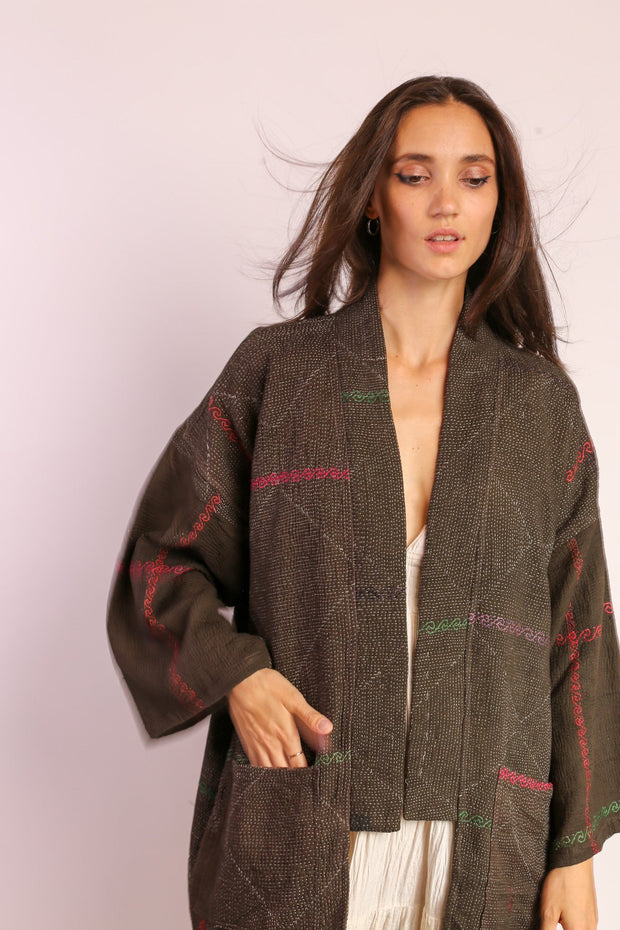 KANTHA KIMONO JACKET NULA - sustainably made MOMO NEW YORK sustainable clothing, slow fashion