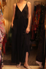 LILY SILK DRESS SOLID BLACK - sustainably made MOMO NEW YORK sustainable clothing, Boho Chic Dress slow fashion