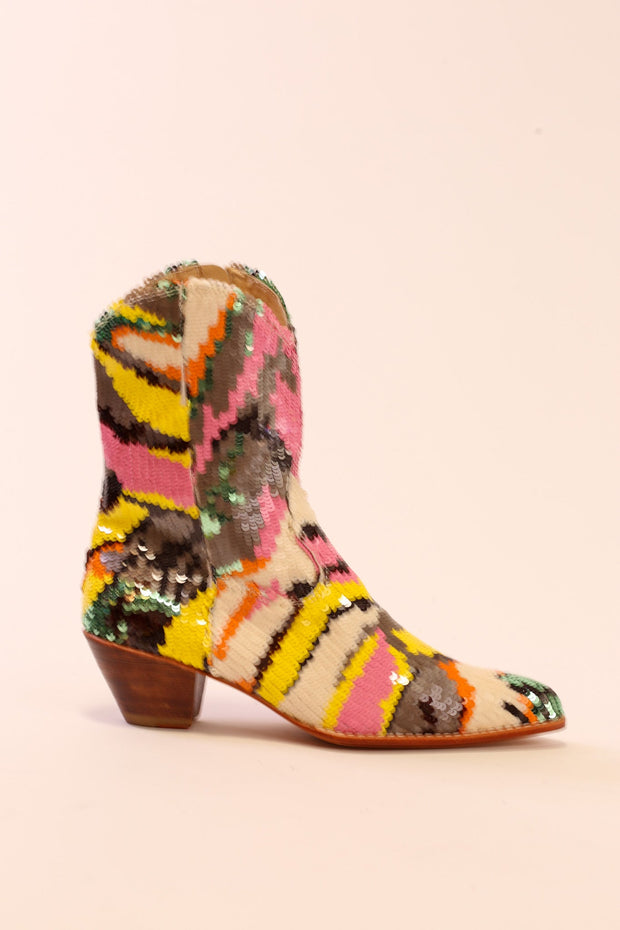 MULTI MIX SEQUIN EMBROIDERED BOOTS CHACHA - sustainably made MOMO NEW YORK sustainable clothing, slow fashion