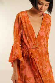 ORANGE FLOWER SILK WRAP DRESS - sustainably made MOMO NEW YORK sustainable clothing, new slow fashion