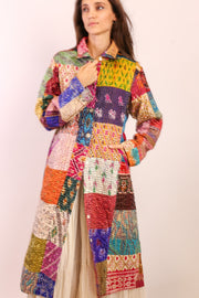 PATCHWORK SILK COAT HILA - sustainably made MOMO NEW YORK sustainable clothing, kantha slow fashion