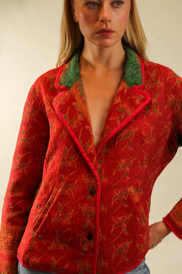 RED KANTHA JACKET ORISA - sustainably made MOMO NEW YORK sustainable clothing, new slow fashion