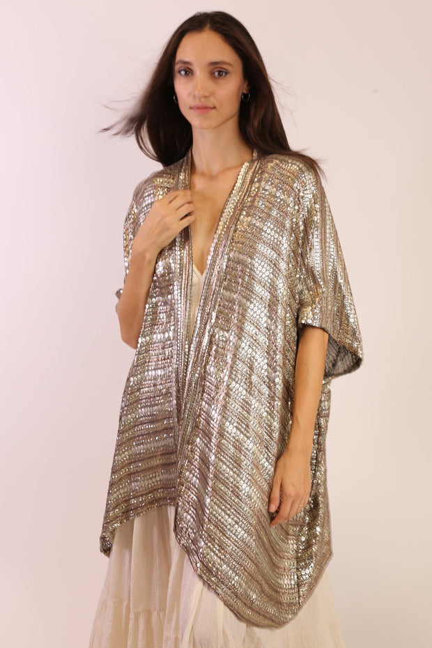 SEQUIN EMBROIDERED SHORT KIMONO MIDI - sustainably made MOMO NEW YORK sustainable clothing, new slow fashion