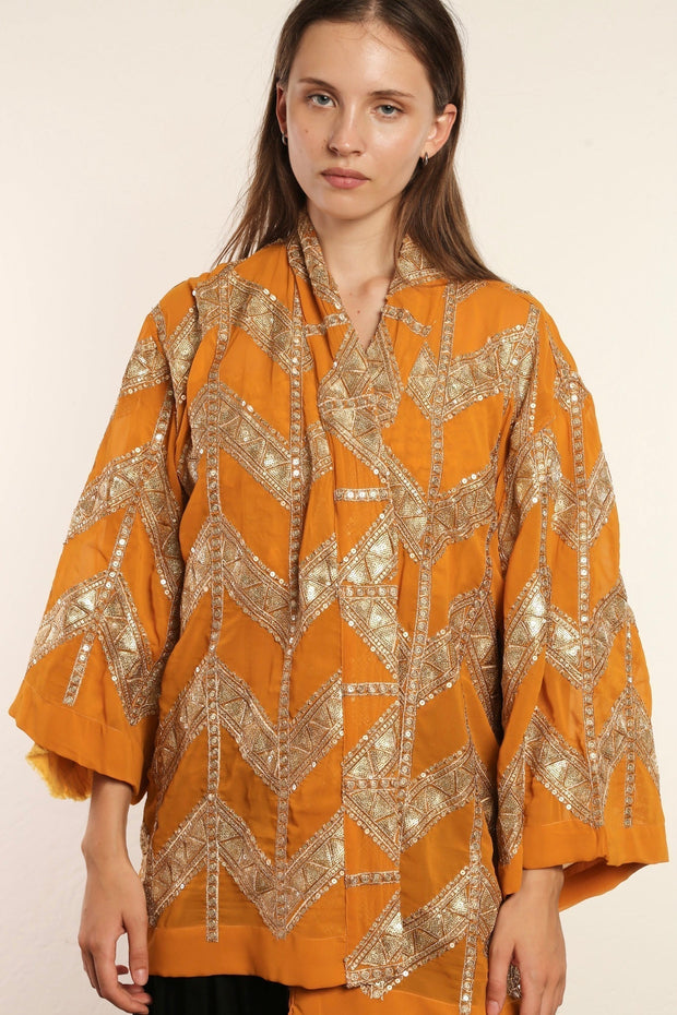 SHORT GOLDEN KIMONO GRETA - sustainably made MOMO NEW YORK sustainable clothing, kimono slow fashion