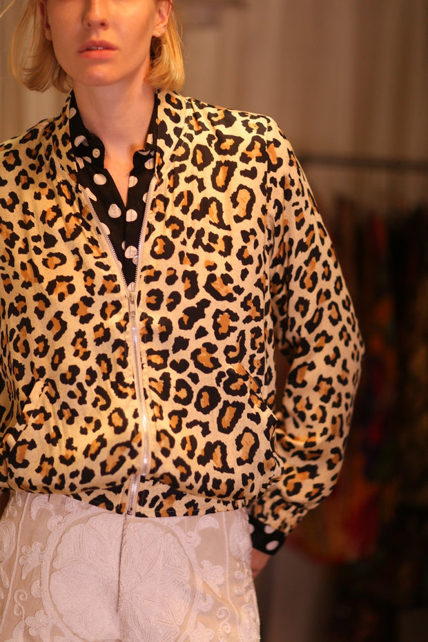 SILK BOMBER JACKET ANCHA LEO PRINT - sustainably made MOMO NEW YORK sustainable clothing, coatandjacket slow fashion