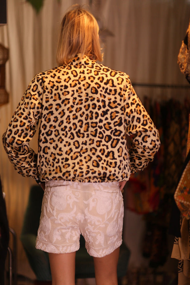 SILK BOMBER JACKET ANCHA LEO PRINT - sustainably made MOMO NEW YORK sustainable clothing, coatandjacket slow fashion