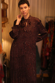 SILK MAXI BUTTONED DRESS LOA BROWNIE - sustainably made MOMO NEW YORK sustainable clothing, Boho Chic Dress slow fashion
