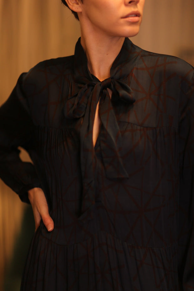 SILK MAXI BUTTONED DRESS LOA IRENA - sustainably made MOMO NEW YORK sustainable clothing, Boho Chic Dress slow fashion