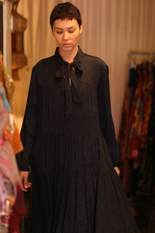 SILK MAXI BUTTONED DRESS LOA IRENA - sustainably made MOMO NEW YORK sustainable clothing, Boho Chic Dress slow fashion