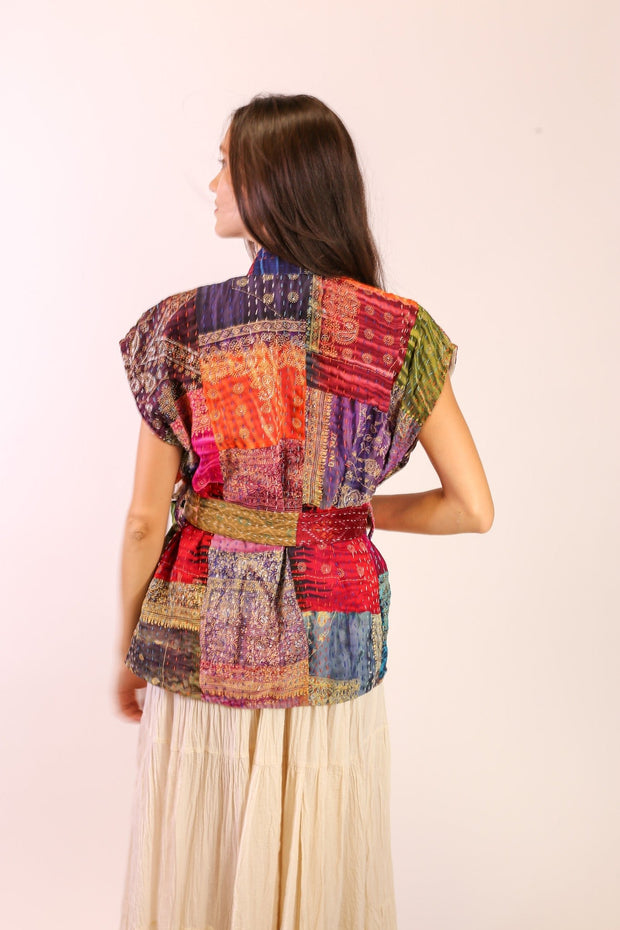 SILK PATCHWORK VEST SINA - sustainably made MOMO NEW YORK sustainable clothing, vest slow fashion