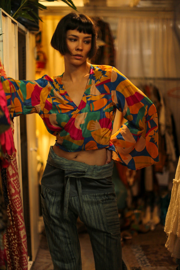 SILK WRAP TOP FRANCESCA - sustainably made MOMO NEW YORK sustainable clothing, Top slow fashion