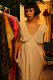 V NECK COTTON SHOUlDER DRESS CLIO - sustainably made MOMO NEW YORK sustainable clothing, dress slow fashion