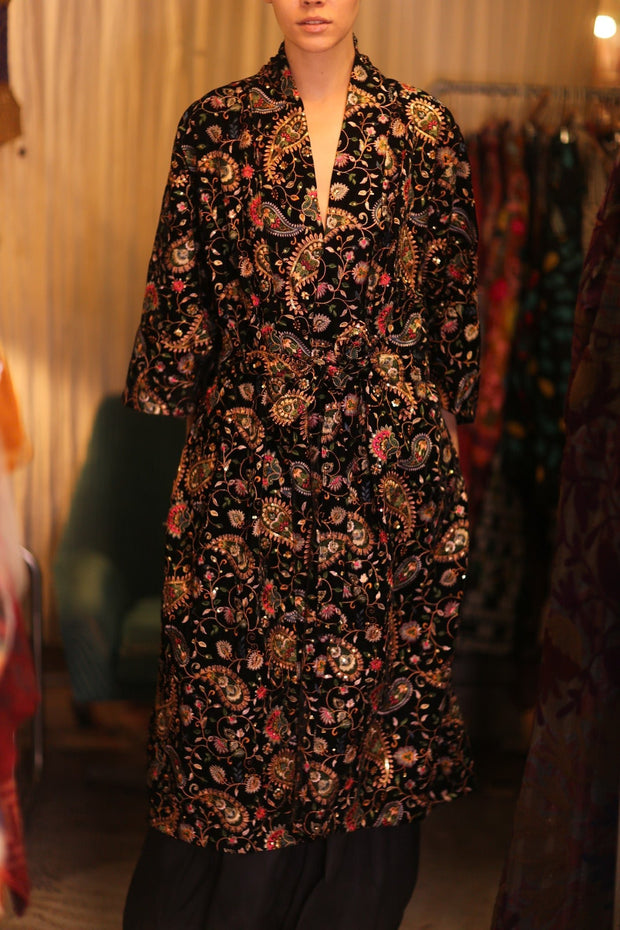 VELVET EMBROIDERED KIMONO SANNY - sustainably made MOMO NEW YORK sustainable clothing, coatandjacket slow fashion