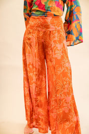 WIDE LEG BLOCK PRINT SILK PANTS RUBY - sustainably made MOMO NEW YORK sustainable clothing, new slow fashion